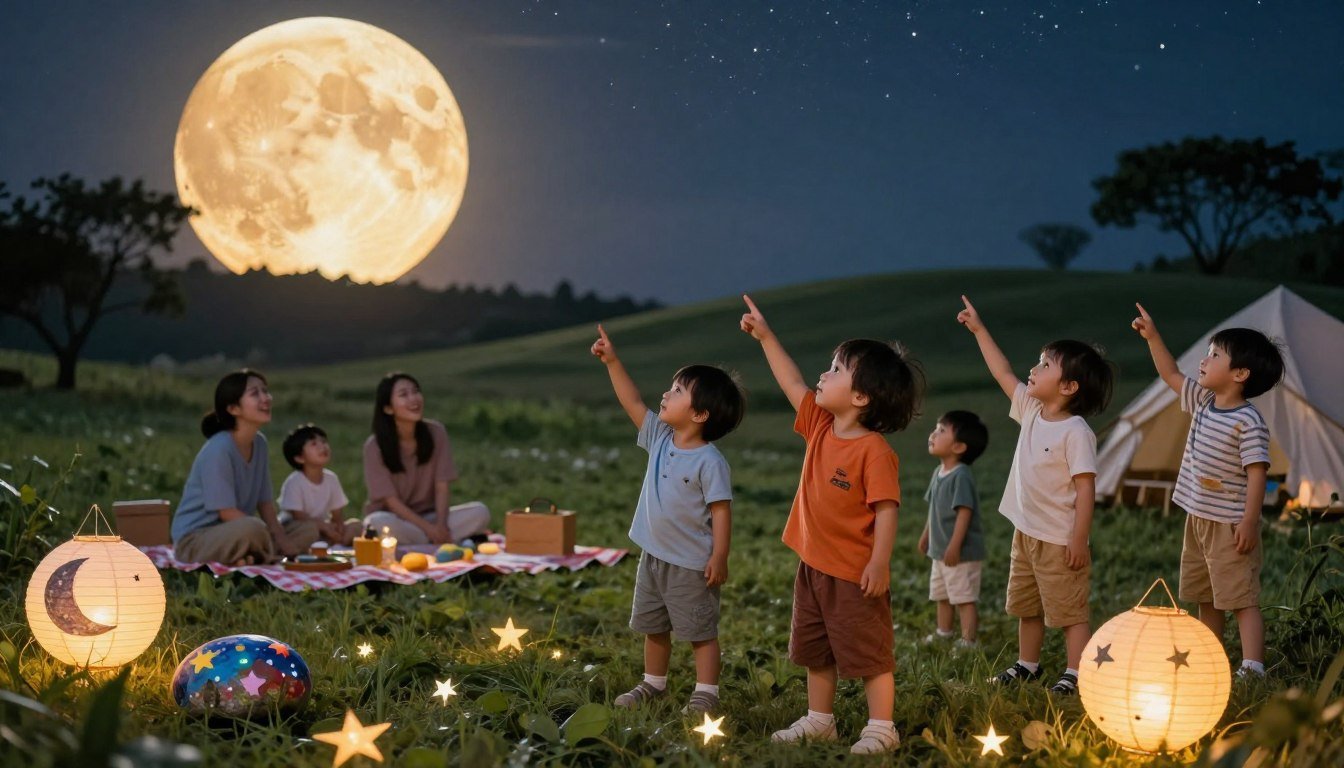 A toddler doing a simple moon-themed craft indoors