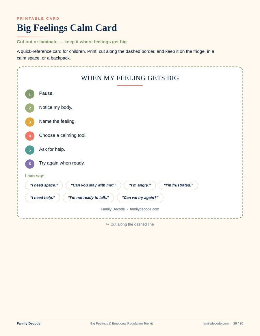 Printable cut-out Big Feelings Calm Card