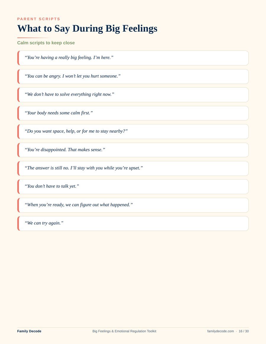What to say during big feelings — calm parent scripts page