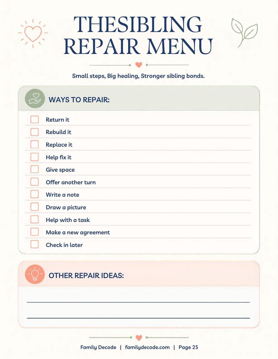 The Sibling Repair Menu — small steps to repair after a fight