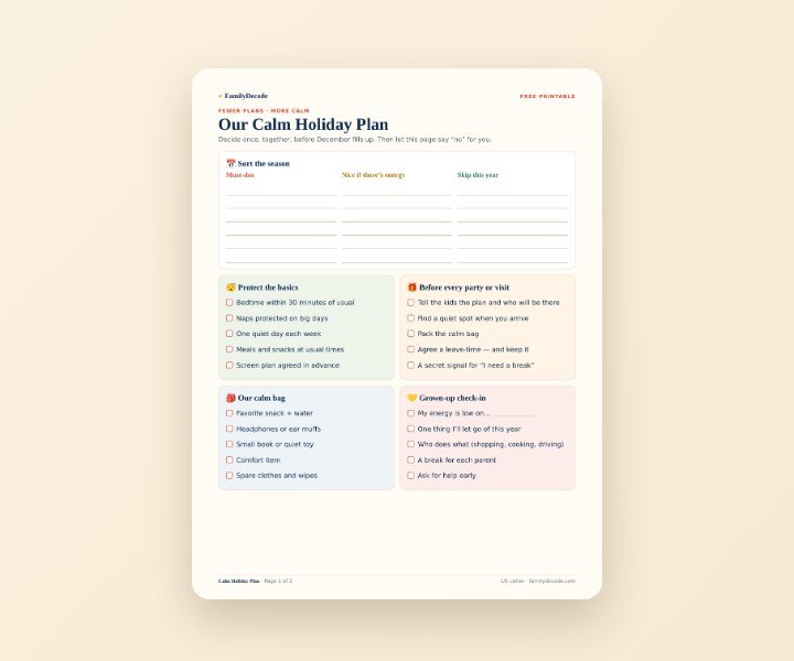 Calm Holiday Plan printable preview