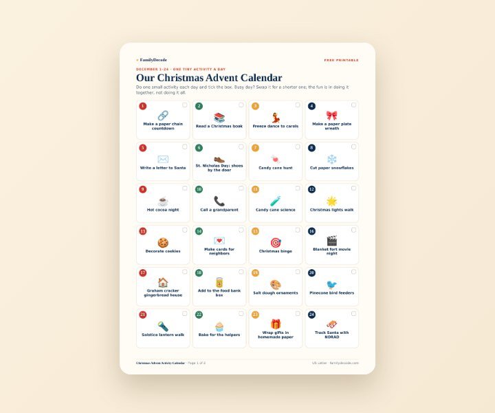 Christmas Advent Activity Calendar printable preview