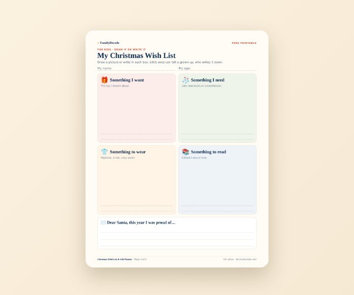 Christmas Wish List and Gift Planner printable preview