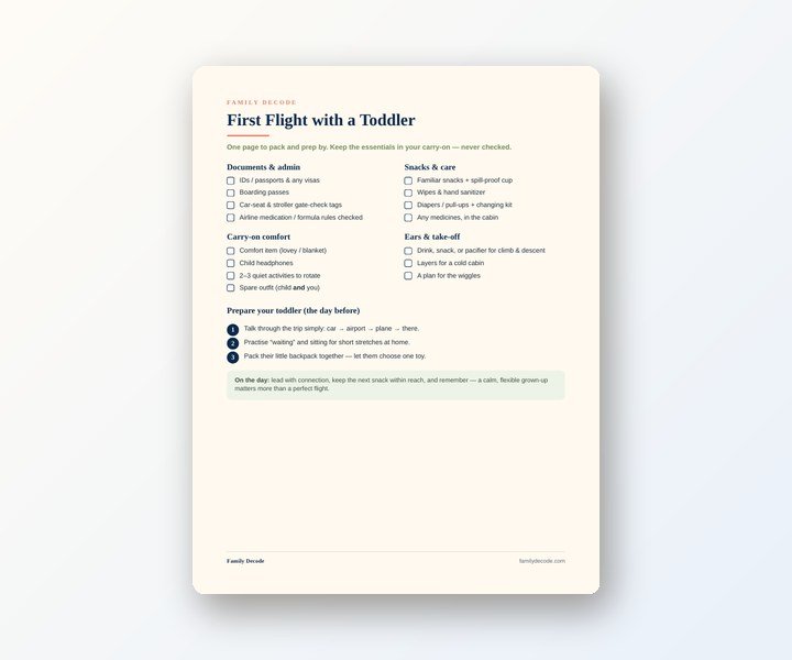First Flight with a Toddler Checklist printable preview