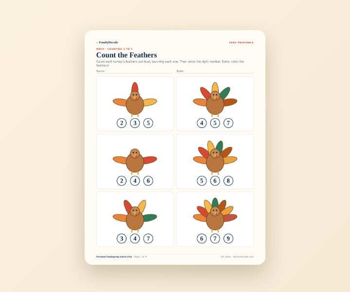Preschool Thanksgiving Activity Pack printable preview