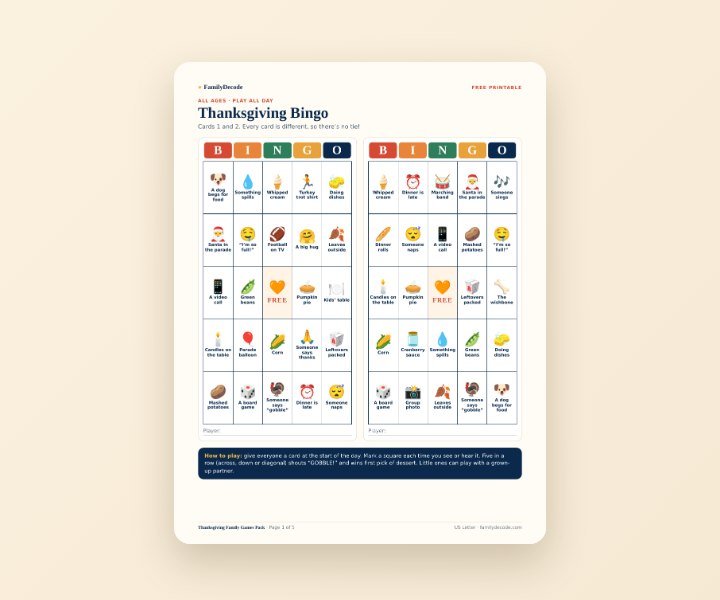Thanksgiving Family Games Pack printable preview