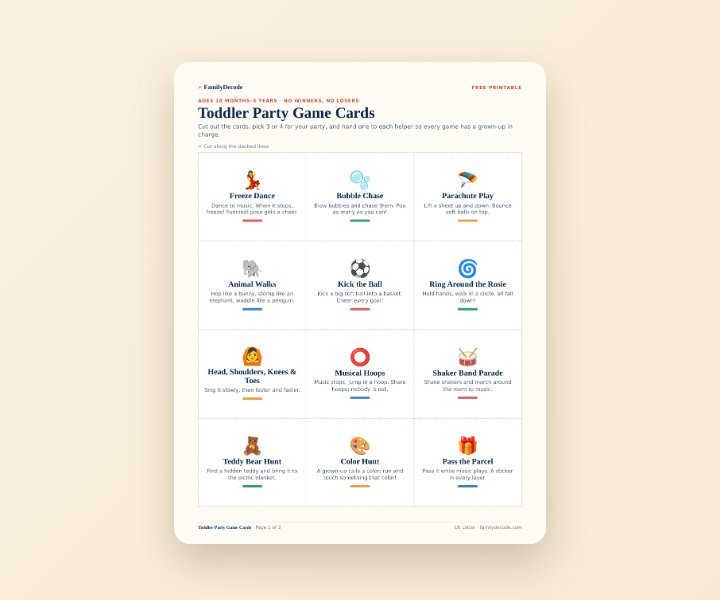 Toddler Party Game Cards printable preview